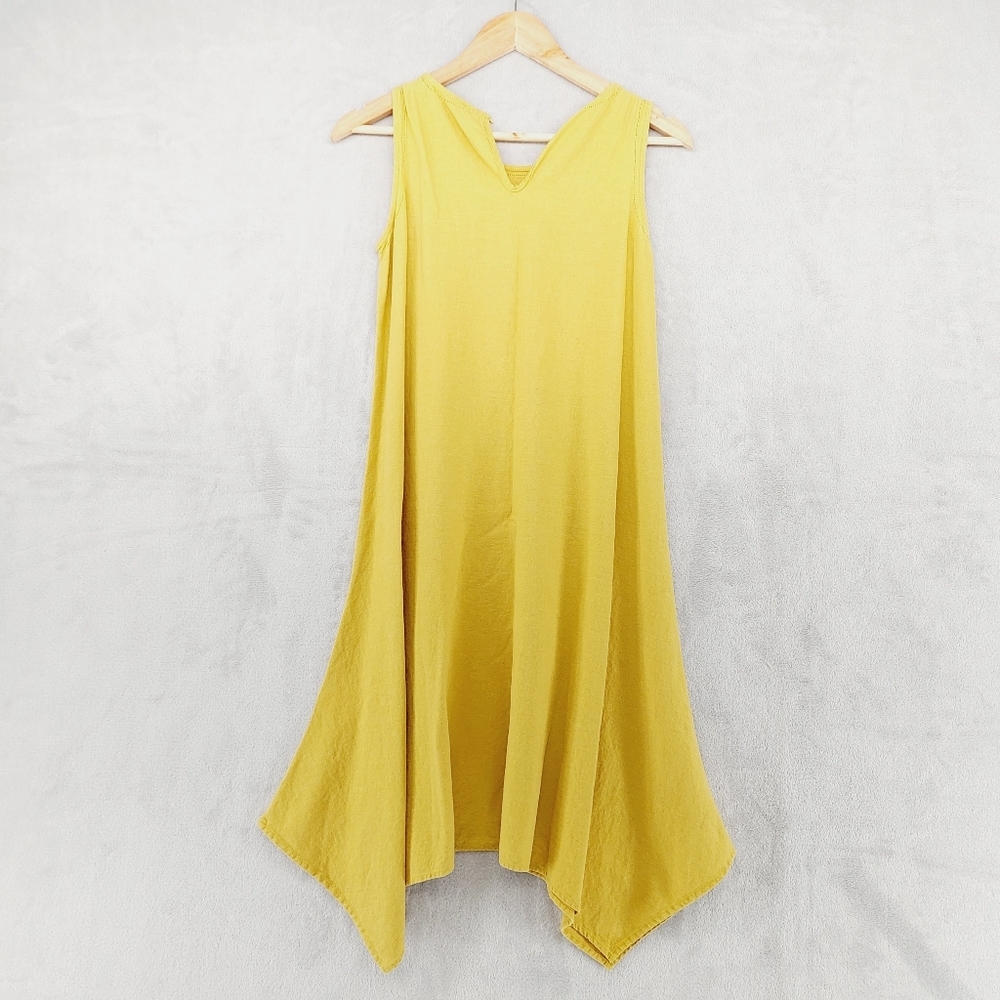 Cynthia Rowley Mustard Yellow Linen-Blend Asymmetrical Hem Dress P852 - Picture 4 of 7